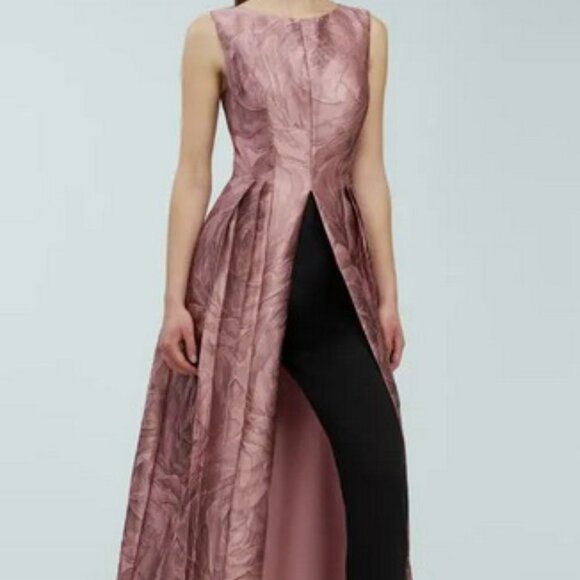 Kay Unger Rose Gold Black Hazel Metallic Sleeveless Maxi Jumpsuit - Picture 2 of 5